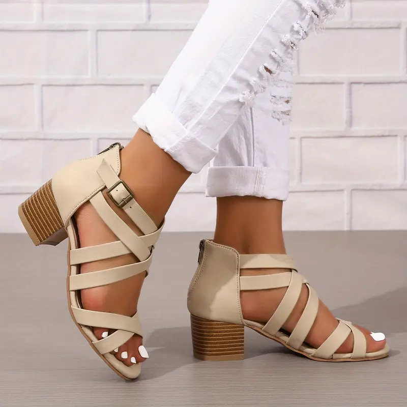 Women's Fashion Cross Strap Chunky Heeled Sandals