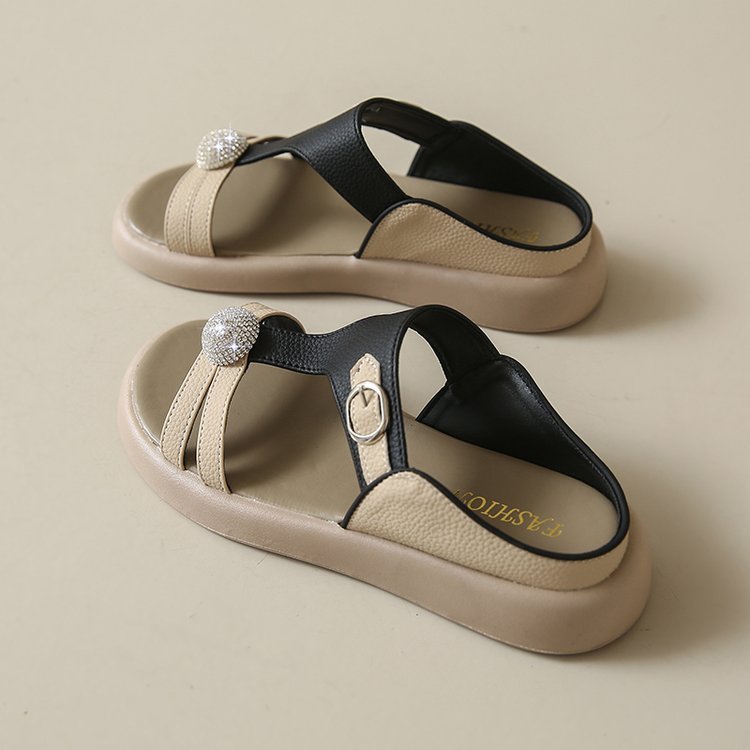 Women's Fashion Rhinestone Hollow Sandals Slip-On Flat Sandals