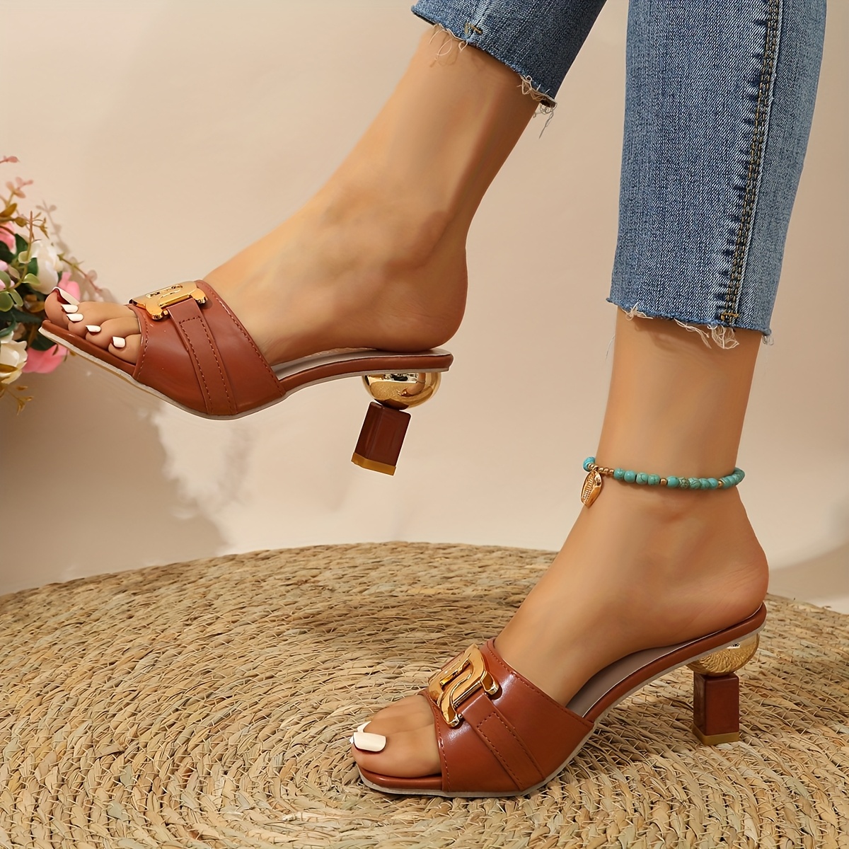 Women's Chic Comfy Metallic Buckle Slip-on Slide Sandals