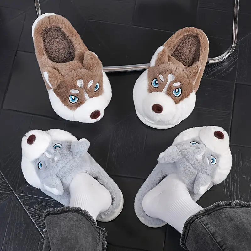 Warm & Cozy Husky-Shaped Plush Slippers Indoor/Outdoor Wear for Men & Women