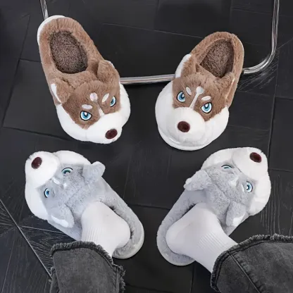 Warm & Cozy Husky-Shaped Plush Slippers Indoor/Outdoor Wear for Men & Women