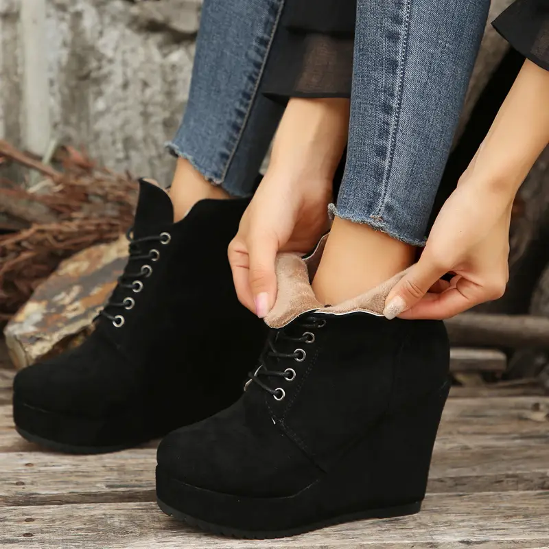 Women's Thermal Lined Plush Platform Wedge Shoes Boots