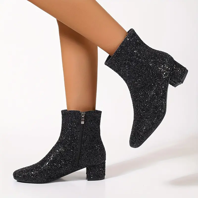 Women's Sparkling Fashion Elegant Versatile Chunky Heel Boots