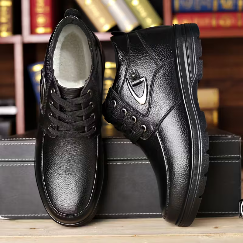 Men's Plus Velvet Warm Genuine Leathe Wear-resistant Anti-slip Winter Shoes