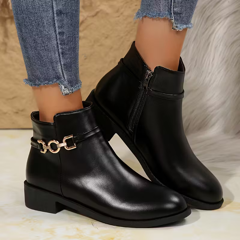 Women's Stylish & Versatile New Metal Buckle Ankle Boots