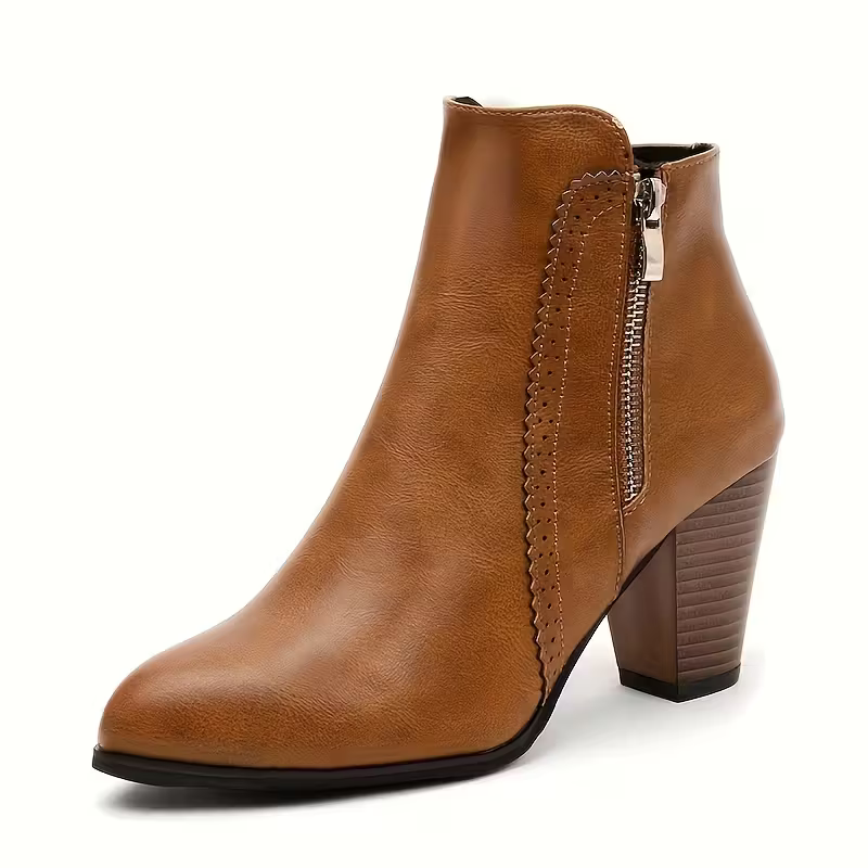 Women's Fashion Non-Slip Handmade Leather Chunky Heel Ankle Boots