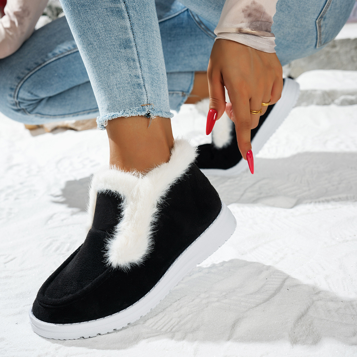 Women's Warm Furry Slip-on Winter Cotton Boots