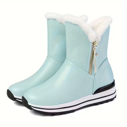 Women's Fleece-Lined Warm Waterproof Winter Leather Boots 