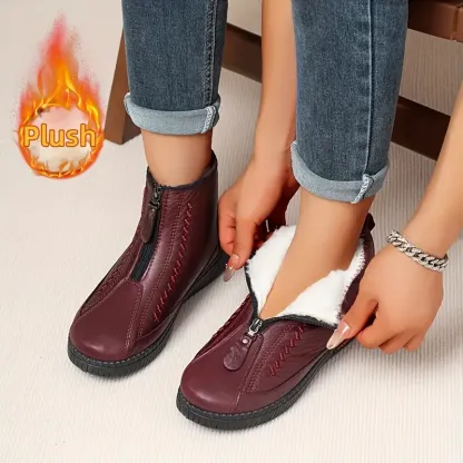 Women's Warm and Waterproof Zipper Closure Slip-On Boots Outdoor Shoes for Cold Weather