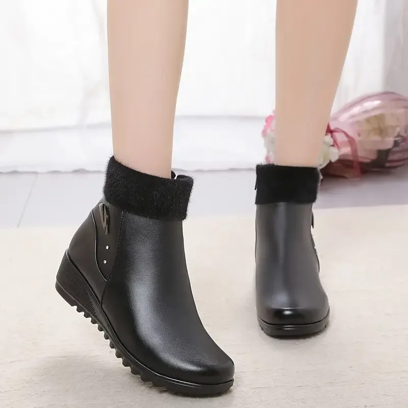 Women's Fashion Leather Wedge Heel Boots