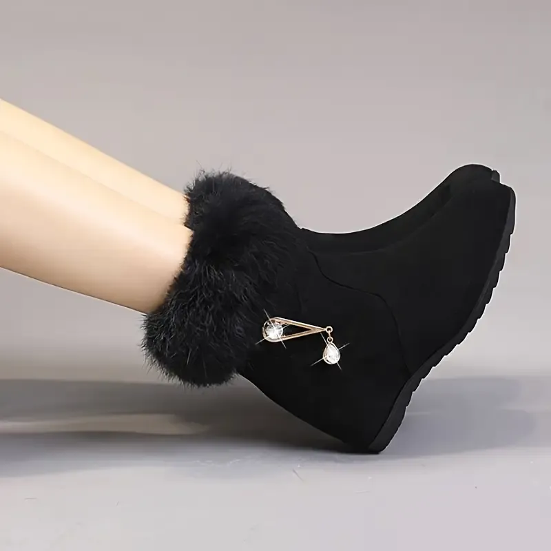 Women's Stylish & Elegant Rhinestone Accents Slip-On Wedge Heel Boots