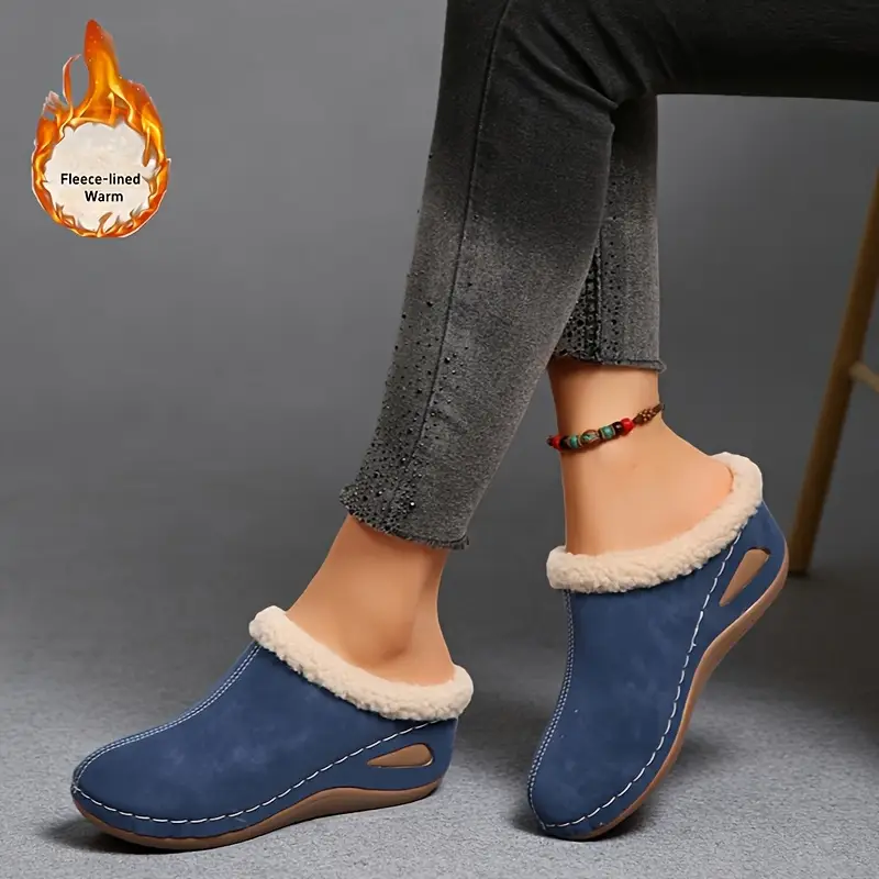 Women's Warm Lined Slip-On Shoes Thick Platform Slippers for Cold Weather