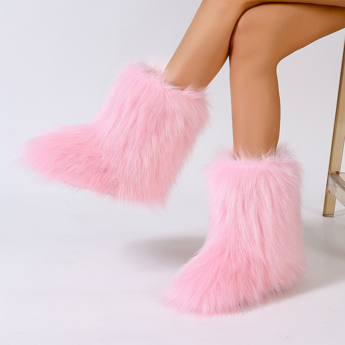 Women's Trendy Snow Boots, Fashion Faux Fur Mid Calf Boots, Women's Comfortable Boots