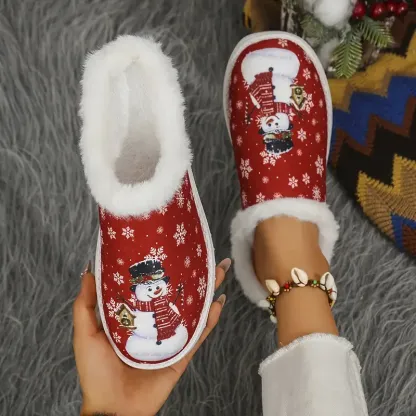 Women's Soft Cozy Snowman Design Non-Slip House Shoes Winter Slippers