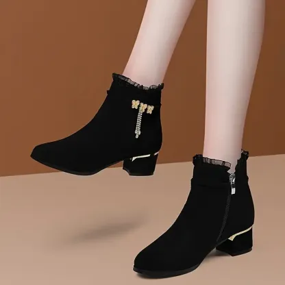 Women's Fashion Butterfly/Rhinestone Decor Chunky Heel Boots