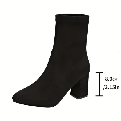 Women's Elegant Non-Slip Slip-On Chunky Heel Boots for Everyday, Formal, Party