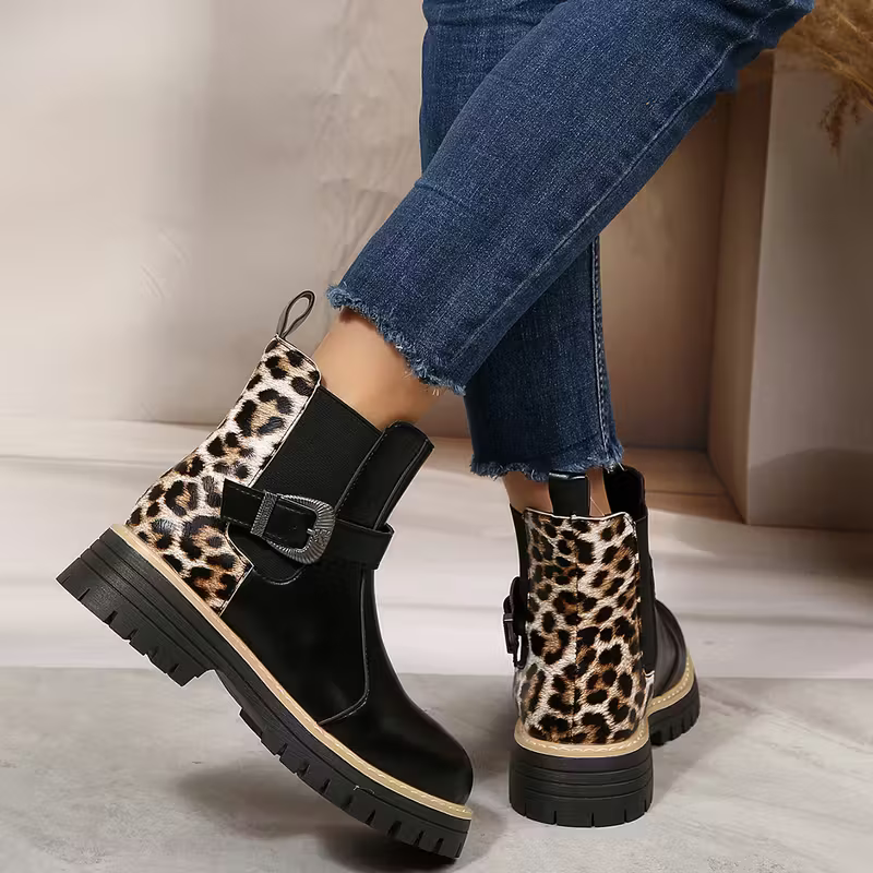 Women's Retro Chunky Heel Ankle Boots with Adjustable Buckle Strap