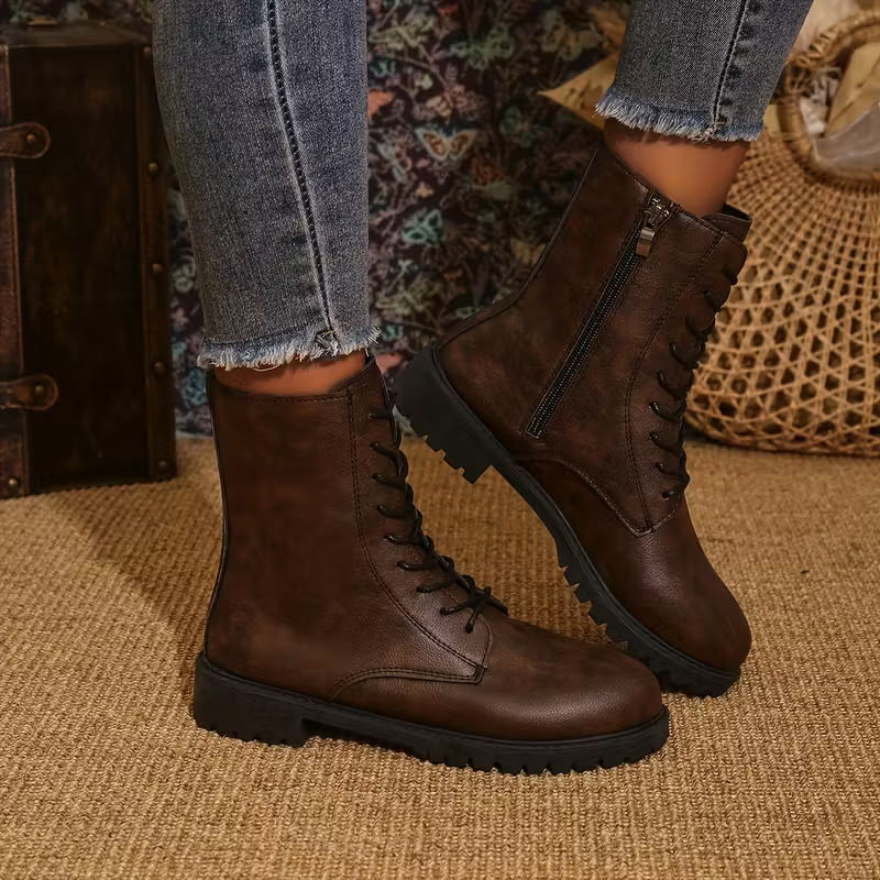 Women's Western Punk Style Leather Mid-Calf Boots Cowgirl Boots Allseason Footwear