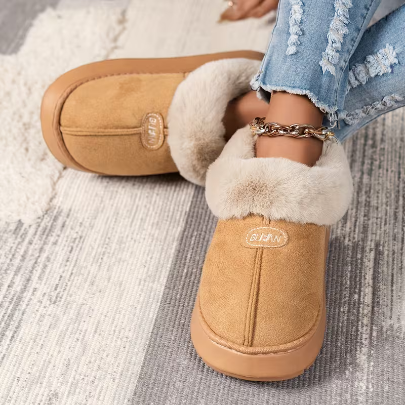 Women's Comfortable Warm Fleece-Lined Thickened Cold-Proof Soft Sole Slip-On House Slippers Indoor/Outdoor Shoes
