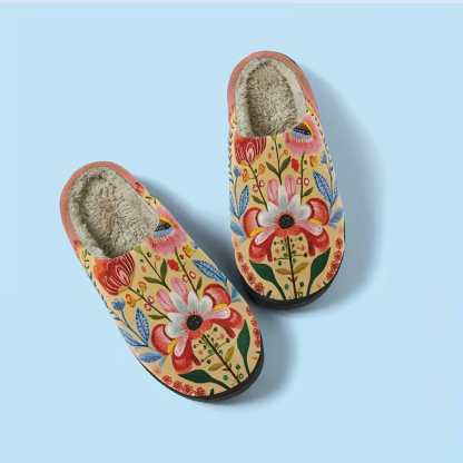 Women's Cozy Plush Vibrant Floral Design Slippers Indoor/Outdoor Shoes