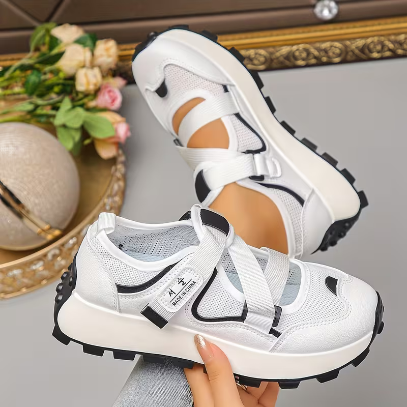 Women's Breathable Mesh Adjustable Hook-and-Loop Straps Slip-On Sneakers