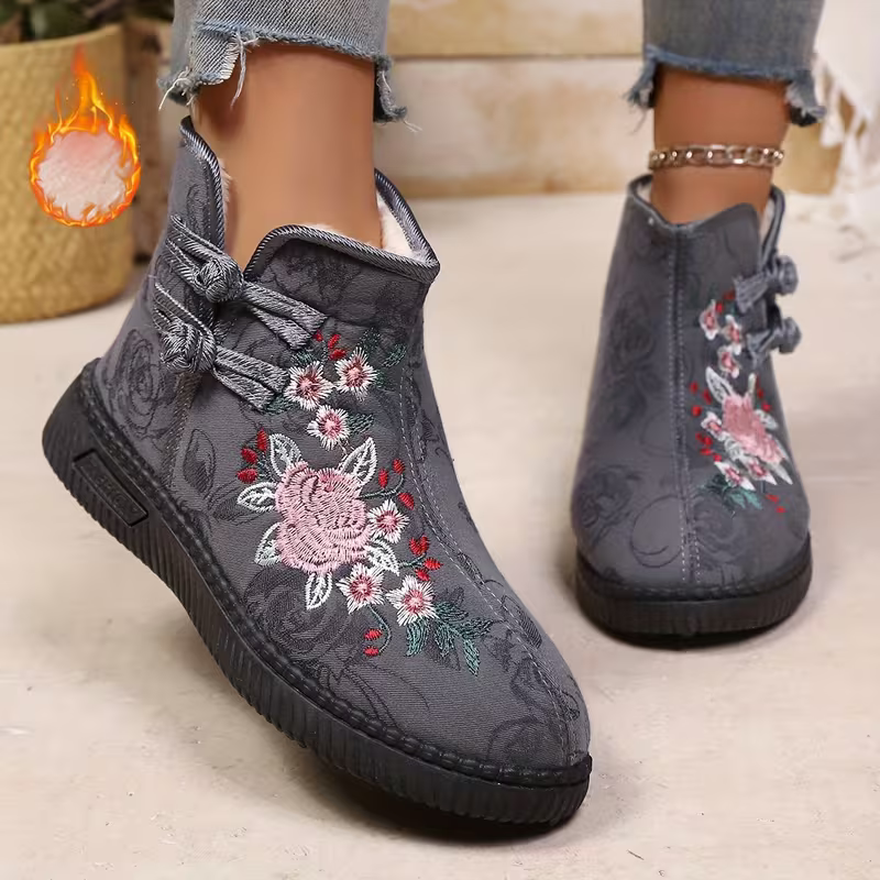 Women's Windproof & Warm Ethnic Style Winter Slip-on Boots