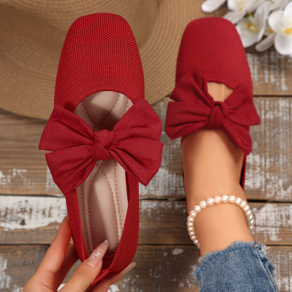 Ladies' Breathable & Lightweight Bow Decoration Slip-On Flat Shoes