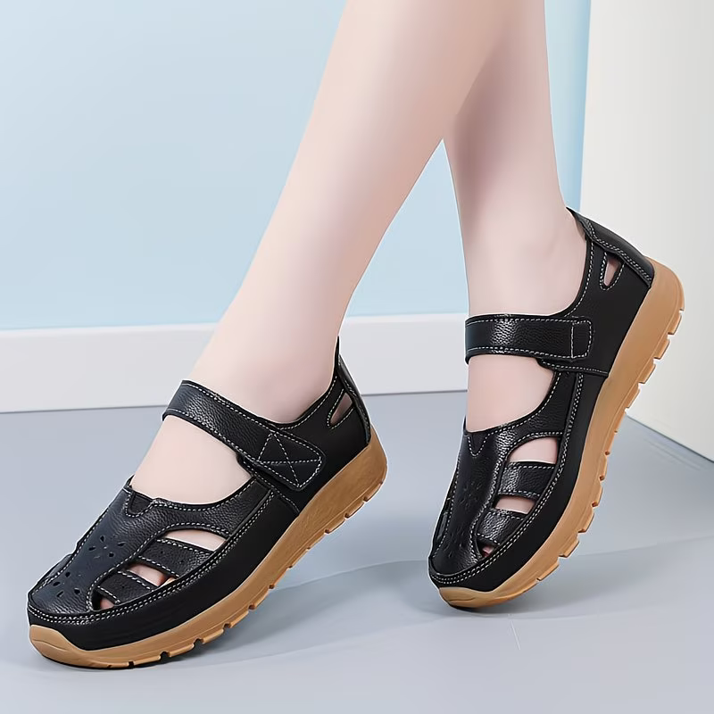 Women's Cut-Out Design and Hook-and-Loop Fastener Platform Sandals