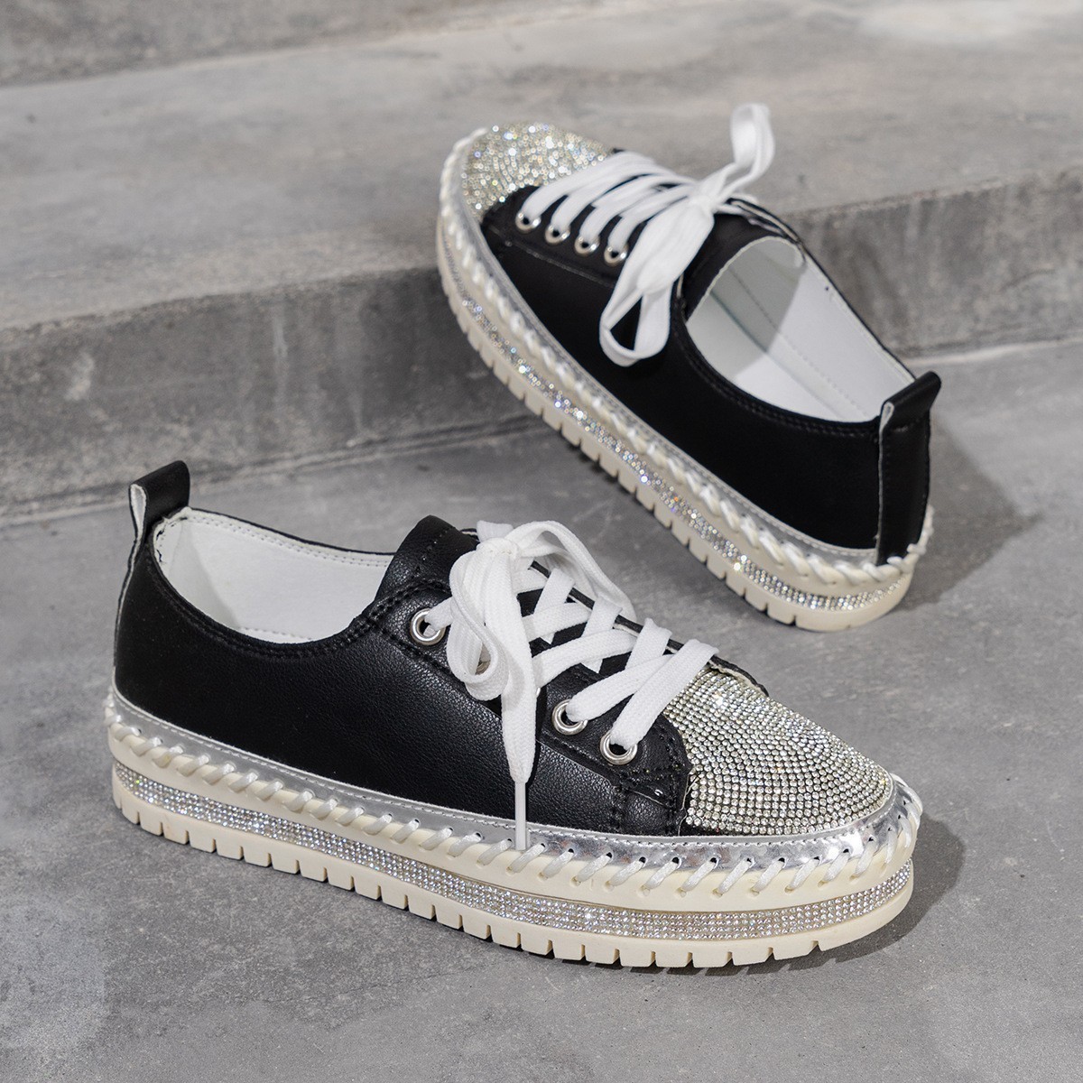 Women's Glittering Rhinestone Fashionable Comfortable Versatile Platform Casual Shoes