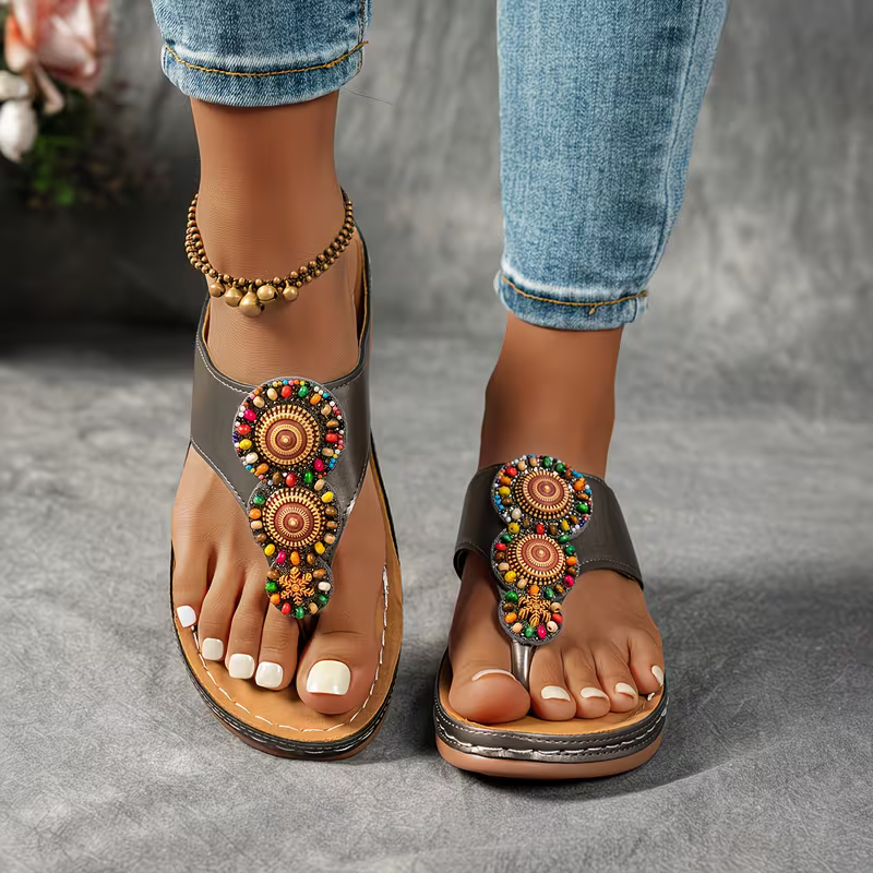 Women's Elegant & Comfortable Bohemian Style Vintage Handmade Beaded Designs Sandals Flip-flops