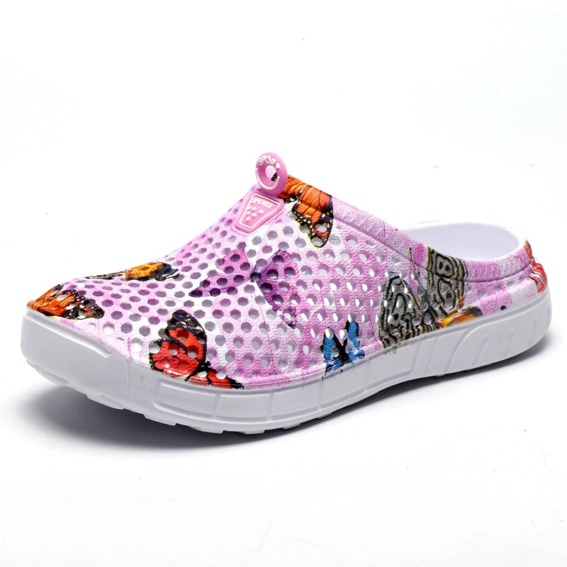 Women's Lightweight & Breathable Butterfly Print Hollow Out Clogs Sandals for Beach, Garden & Casual Wear