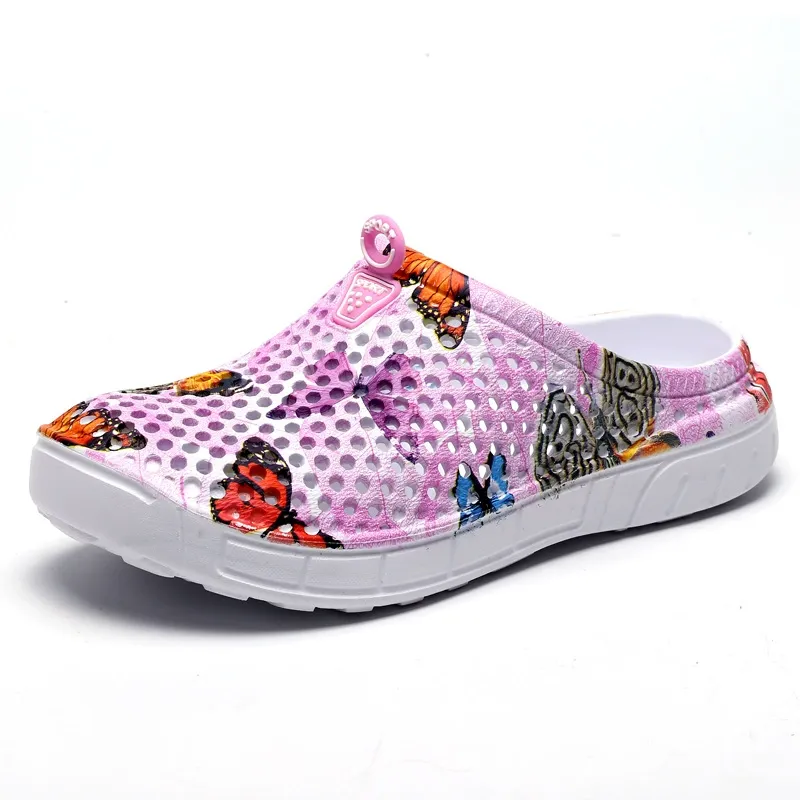 Women's Lightweight & Breathable Butterfly Print Hollow Out Clogs Sandals for Beach, Garden & Casual Wear