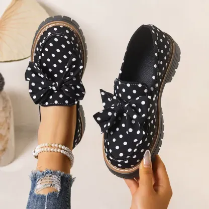 Women's Vintage Polka Dot Bow Platform Loafers