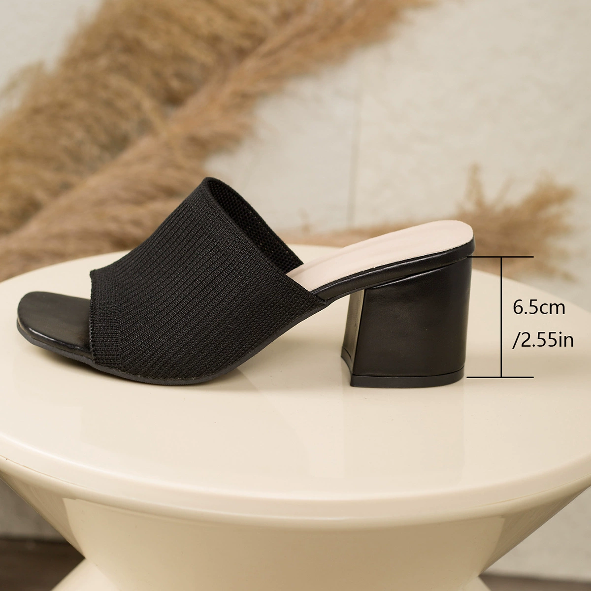 Chic Stretchy Knit Block‑Heel Mule Sandals