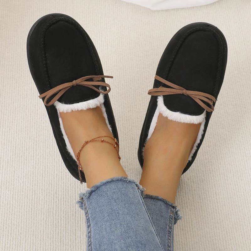Women's Warm Fleece Moccasin Slippers Bow Detail Indoor/Outdoor Shoes