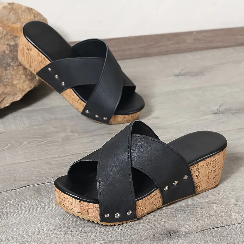 Women's Comfortable Platform Wedge Heeled Slip-On Sandals