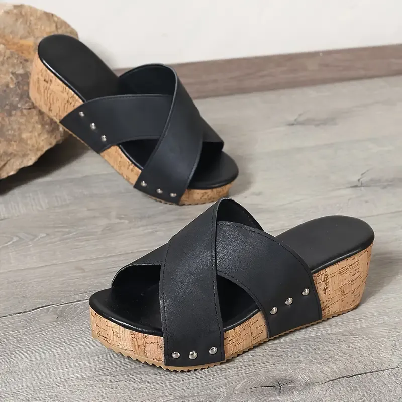Women's Comfortable Platform Wedge Heeled Slip-On Sandals