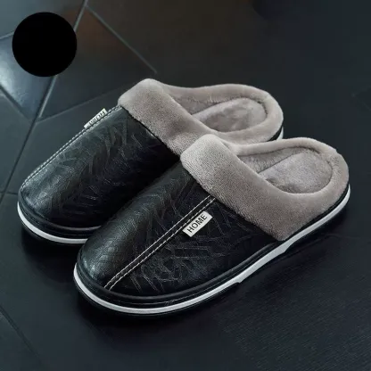 Unisex Warm Waterproof Non‑Slip Leather Winter Slippers Indoor House Shoes