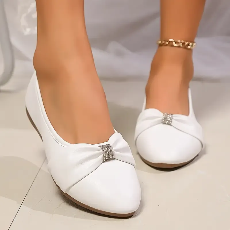 Women's Bowknot Decor Pointed Toe Soft Sole Versatile Flat Shoes Slip-On Flats