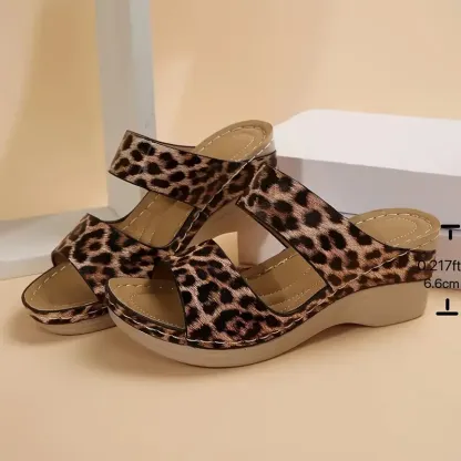 Women's Leopard Print Wedge Slide Sandals