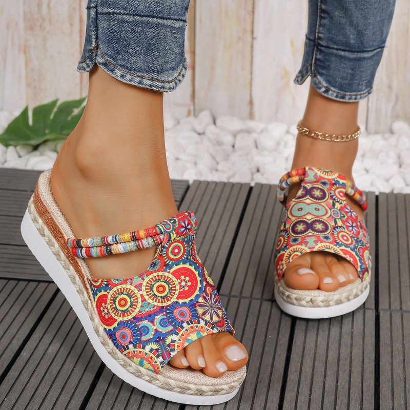 Women's Summer Colorful Graffiti Wedge Sandals