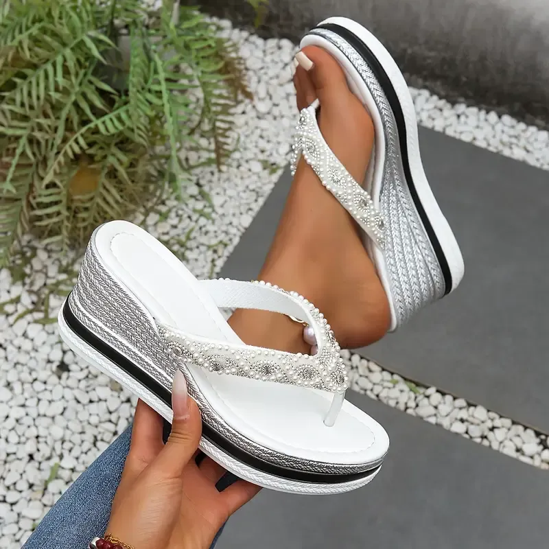 Women's Rhinestone Lightweight Comfortable Non-Slip Wedge Sandals
