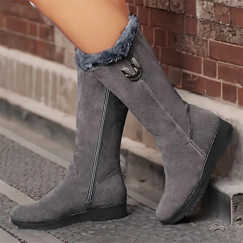 Women's Cozy Fleece-Lined Non-Slip Snow Boots with Side Zipper Closure