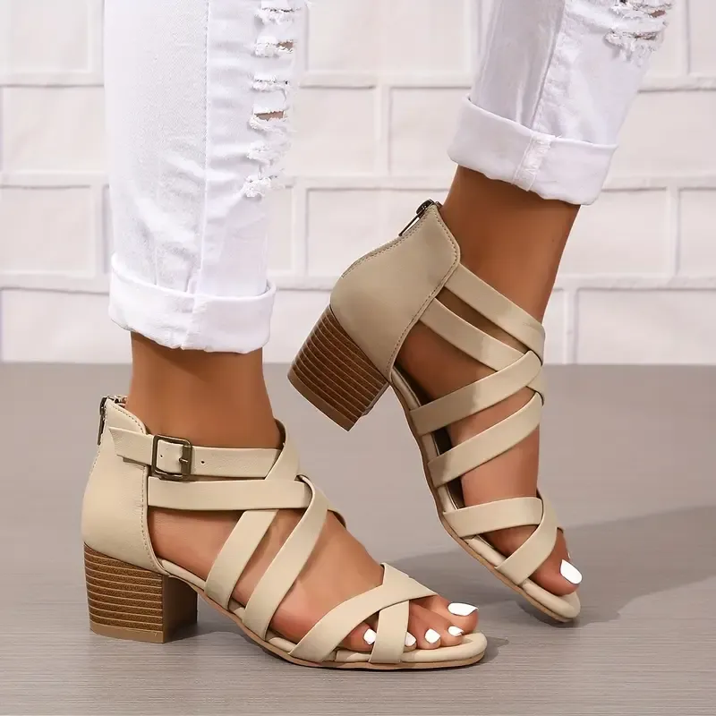 Women's Fashion Cross Strap Chunky Heeled Sandals