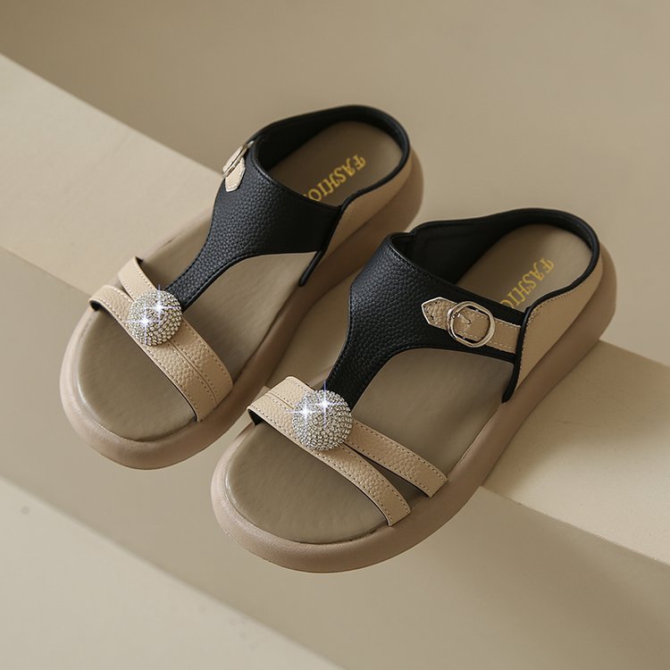 Women's Fashion Rhinestone Hollow Sandals Slip-On Flat Sandals