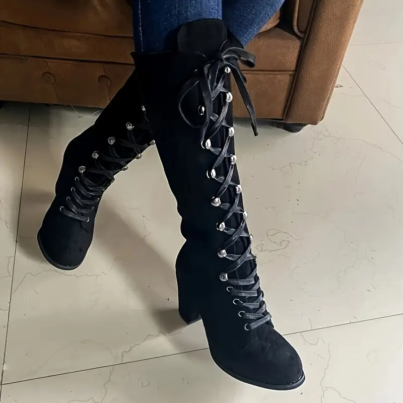 Women's Fashion Comfortable Lace Up Chunky Heel Boots