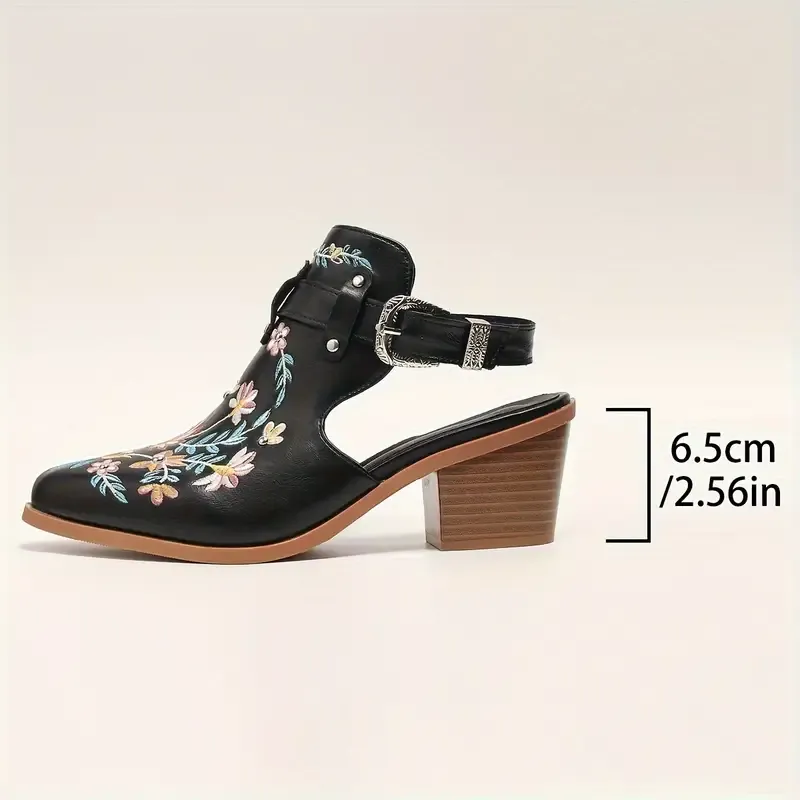 Women's Stylish Floral Vintage Style Chunky Heel Ankle Boots Sandals
