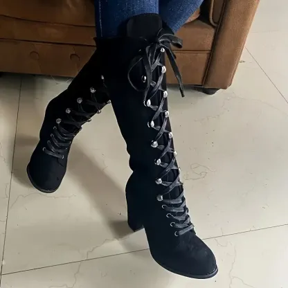 Women's Fashion Comfortable Lace Up Chunky Heel Boots