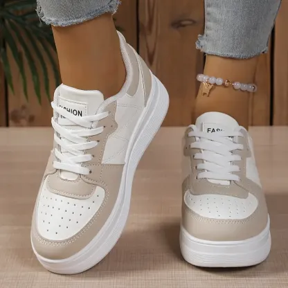 Women's Comfort Versatile White Low-Top Lace-Up Sneakers Casual Chic Footwear
