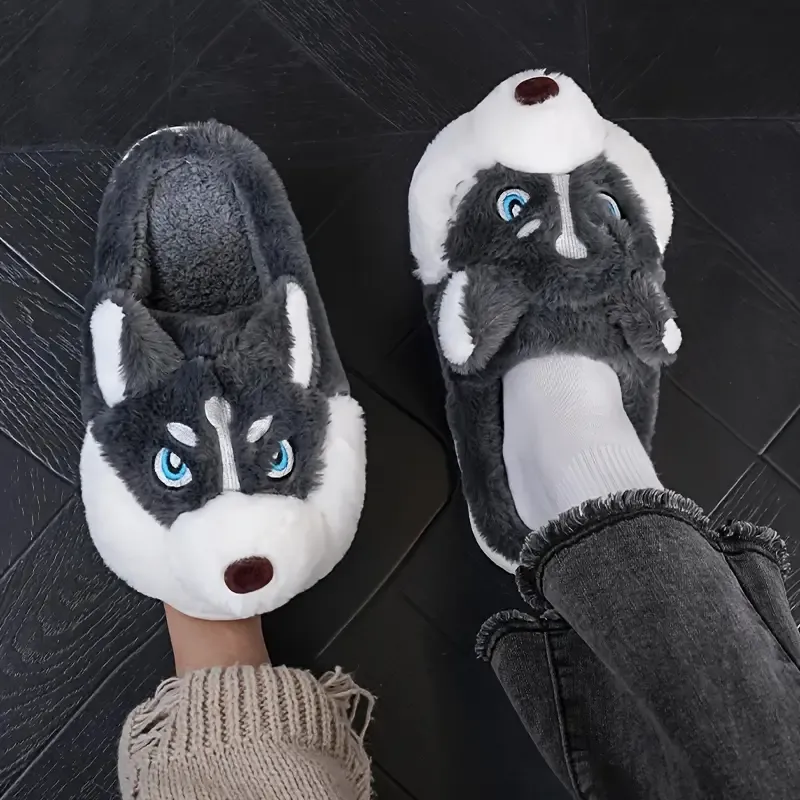 Warm & Cozy Husky-Shaped Plush Slippers Indoor/Outdoor Wear for Men & Women